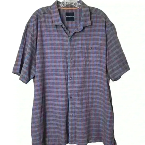 Tommy Bahama Mens Short Sleeve Button Up Plaid Silk Shirt Size XL - Picture 11 of 11